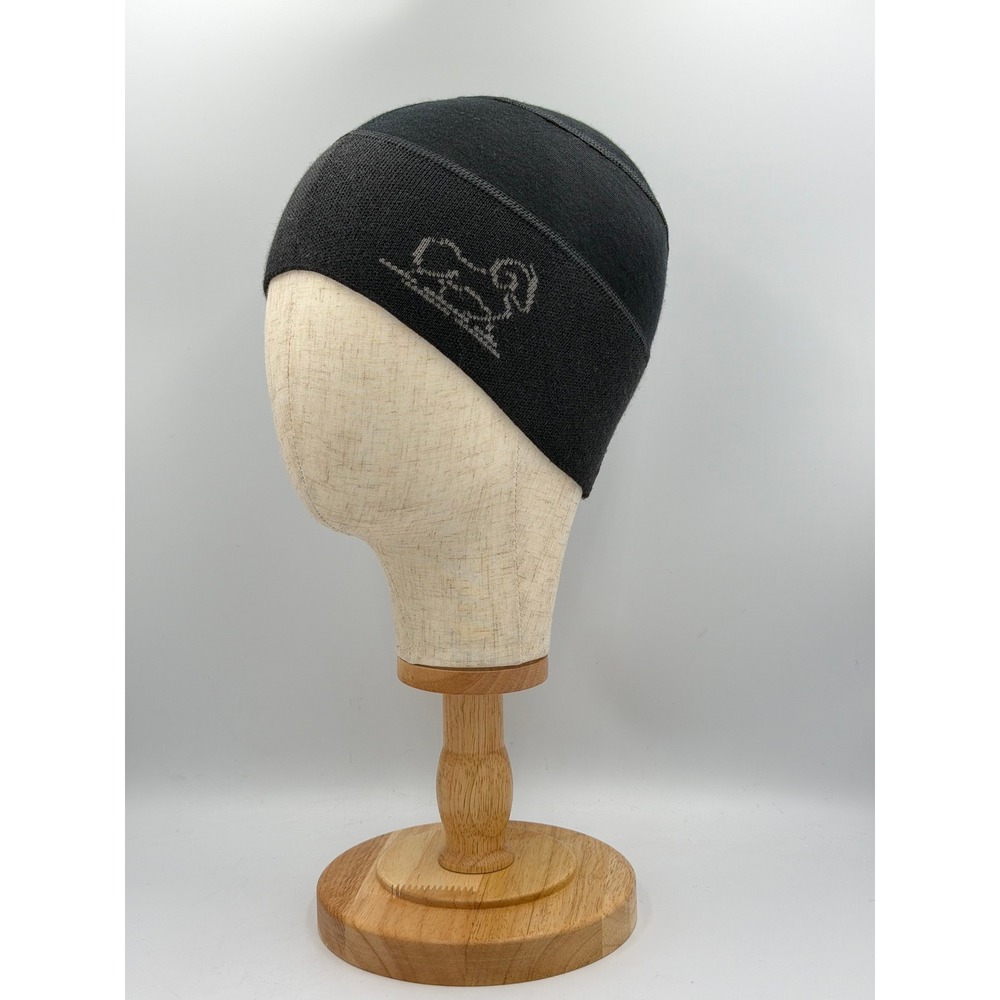 Woolx Beanie Hat Unisex Black 100% Merino Wool Ram Logo Winter Skull Cap